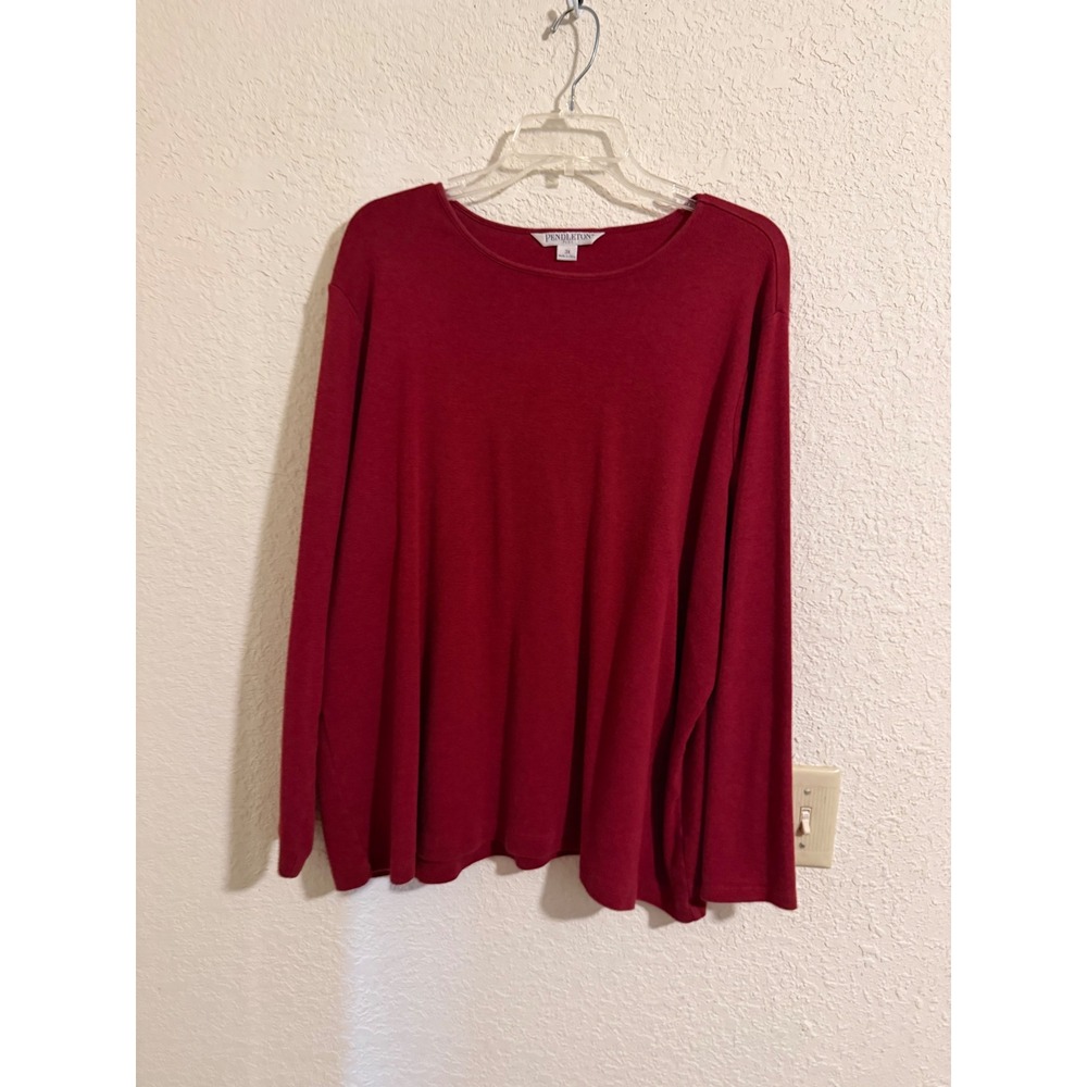 Pendleton Plus Dark Red 100% Cotton Long Sleeve Crew Neck Top 3X